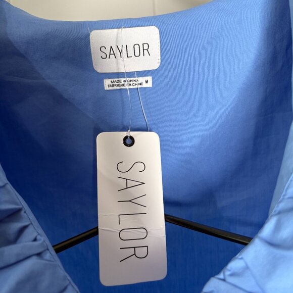 NEW Saylor Zerina Morning Glory Blue Womens Mini Dress M Medium Puff Sleeve NWT‎ - Picture 3 of 6
